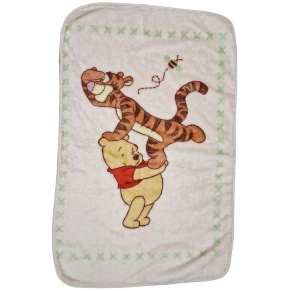 Disney Winnie The Pooh Tigger Baby Blanket Beige Green X Plush 30x40 Unisex